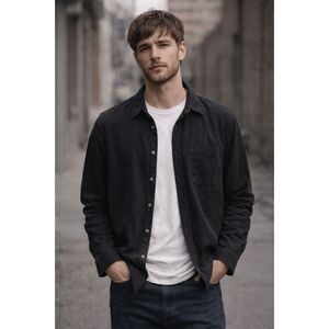 BUCK MASON Black Button Up Long Sleeve Shirt Top  Mens Size Large